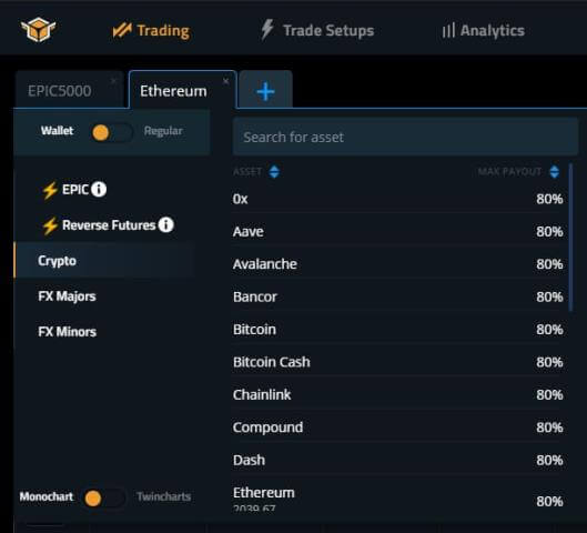 spectreai cryptocurrency menu